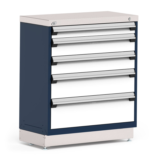 Stationary Cabinets; 36"W x 18"D x 42"H, Stainless Steel Cover, (5) Drawers, Heavy-Duty 16 Gauge Construction, Navy, RU-R5XEC-3808