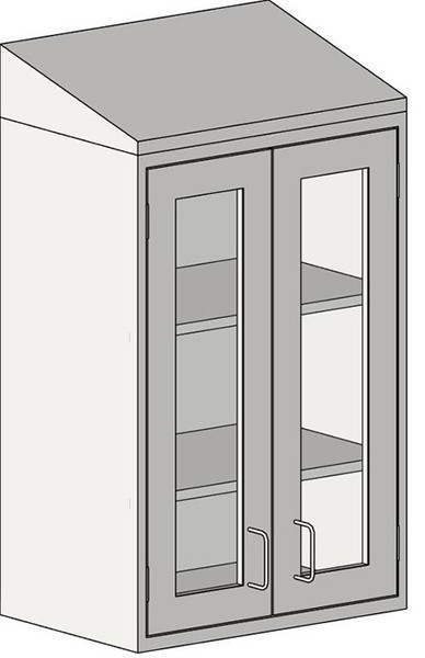 Casework Upper Lab Cabinets: 304 Stainless Steel, Sloped Top, Double Glass Doors, EA-SSC-WCGHST