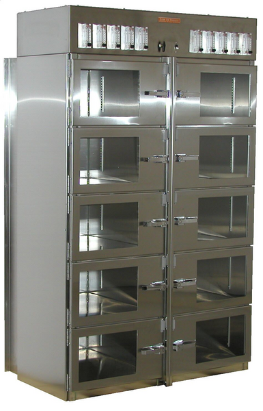 Desiccator Cabinets, Stainless Steel, 10 Doors, 10 Compartments, Acrylic Doors, CAP-19S-SST-10DR-DBL-18Wx10Hx24D-3B