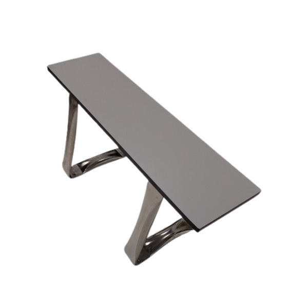 Laminate Top Gowning Benches, Stainless Steel Trapezoid Pedestals, 9½" Width, Color: Dove Gray, Multiple Lengths, AS-816-3010