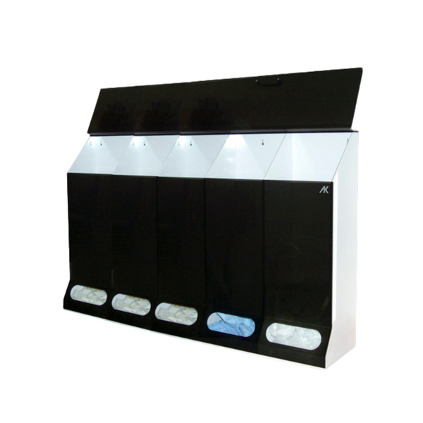 Garment Dispensers: 5 Compartments, Multi Purpose, Black &amp; Clear, 45"W x 30"H x 10"D, AK-JN5-S