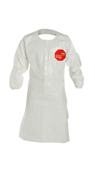 DuPont Tychem 4000 Aprons: Long Sleeves, Elastic Wrist, Chemical Resistant,  28"x 44", Open Back/Ties, 25/Case, S-4XL, DU-SL275TWHxx002500