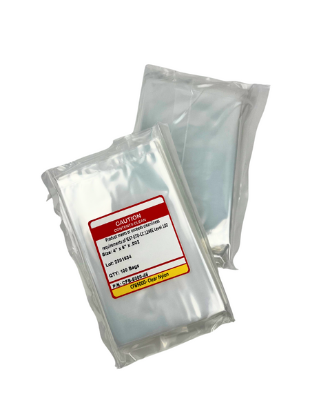 Nylon Bags:. 4" x 4", 2 mil, Standard Clear, Cleaned to Level 50, 100/Pack, 10 Packs/Case, CFB-5000-44-2Mil