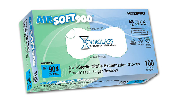 Nitrile Exam Gloves: AirSoft, 5.5 Mil, Powder Free, Blue, 100 Box- 10 Boxes/Case, XS-XL, HG-900