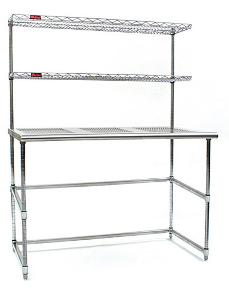 Perforated Tables:. 304 Stainless Steel Top, (2) Cantilevered Shelves, (2) C-Frame Base, EA-OAPT-2C