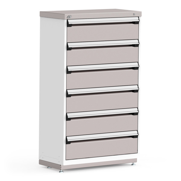 Stationary Cabinets; 36"W x 18"D x 60"H, 16 Gauge Stainless Steel Top, (6) 9" Drawers, Heavy Duty 16 Gauge Construction, RU-R5XEC-5860S