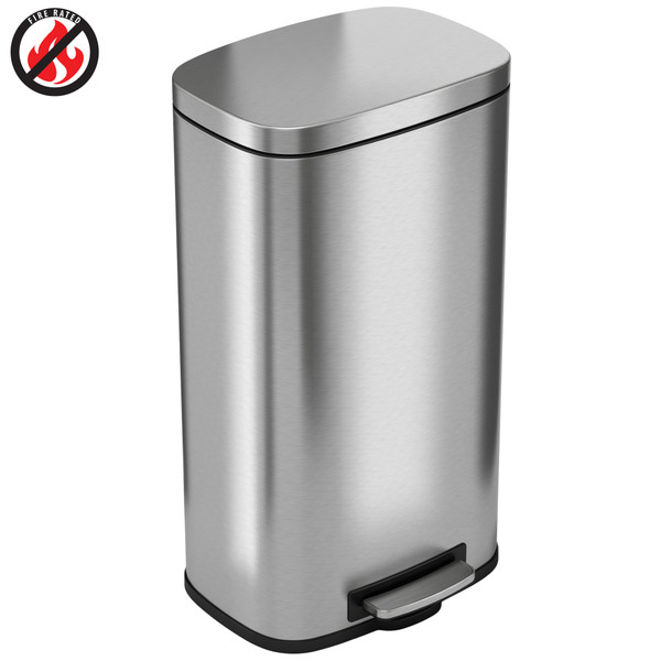 Fire Rated Trash Receptacles:. 8 Gallon Stainless Steel, Slim, Rectangular with Plastic Liner, HL-HLSS08RFR